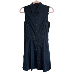Theory Soreda Navy Sleeveless Button Down Pleated Shirt Dress